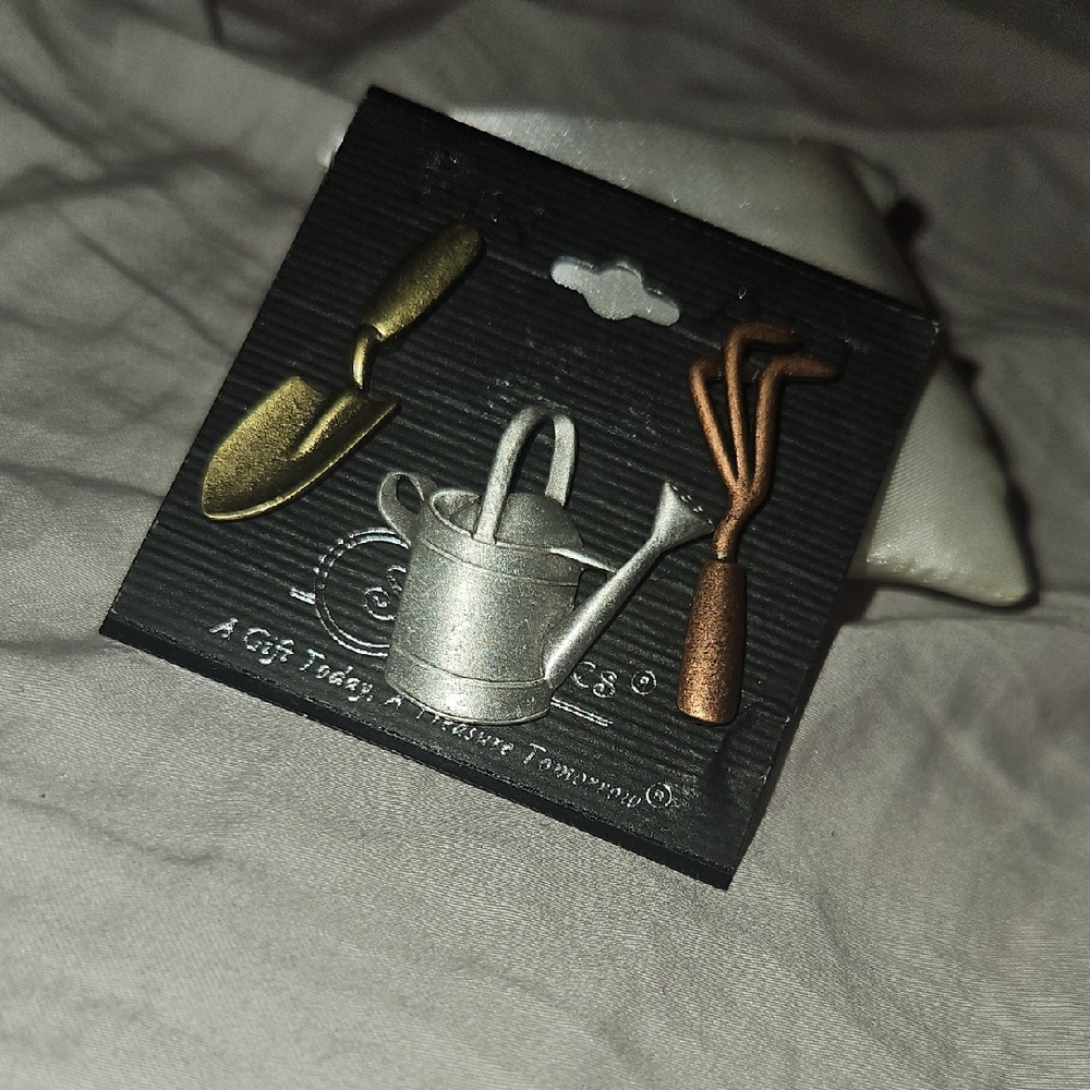 Garden Tool Brooch Set in Silver, Gold, and Bronze